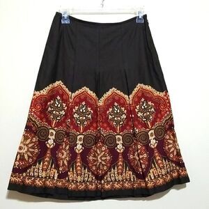Ann Taylor Brown Bohemian Pleated Midi Skirt Size 2